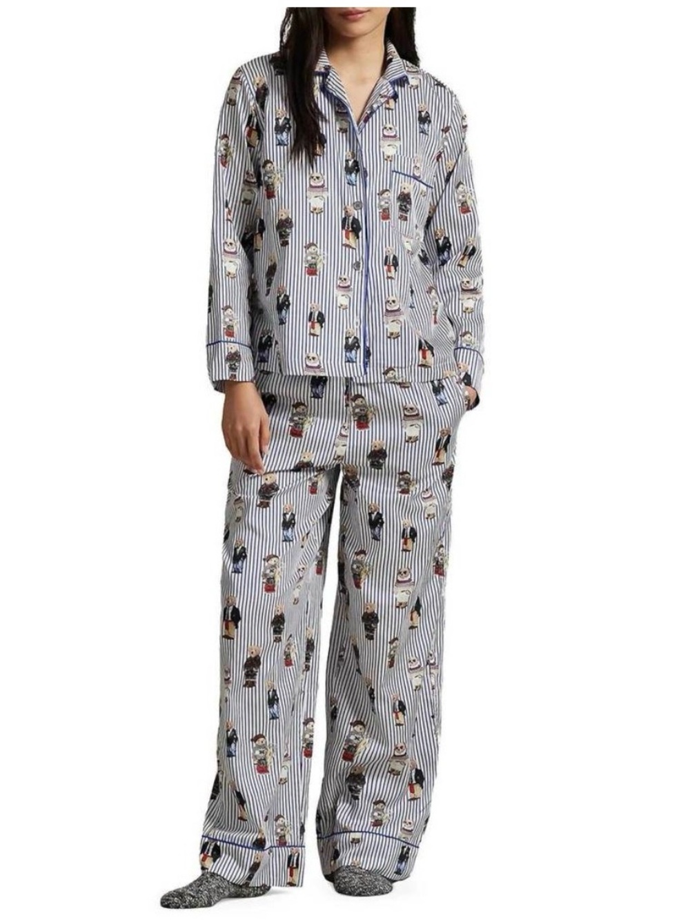 NWT. Polo Ralph Lauren Madison Bear Print Pajama Set in Snowfall Blue. Large